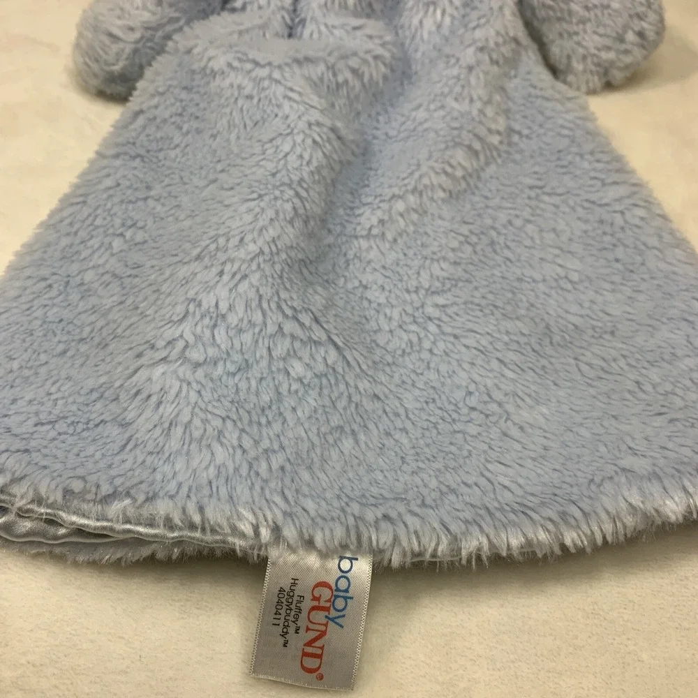 Gund Baby Puppy Dog Fluffey Huggy Buddy Blue Satin Fleece Security Blanket Lovey
